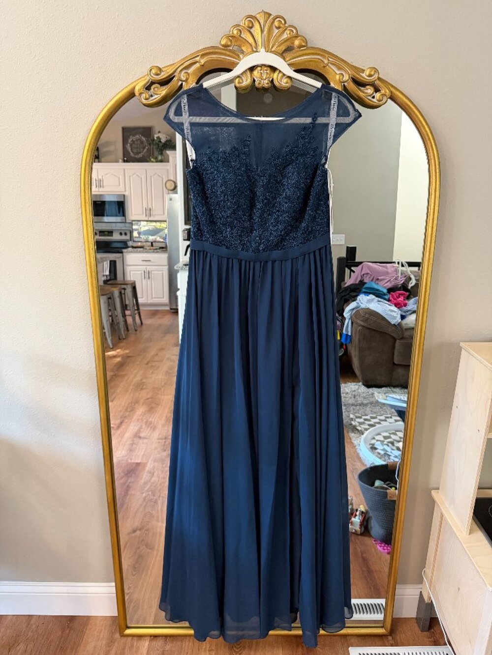 JJ's House NWT Navy Lace Chiffon Bridesmaid Dress | Size 8